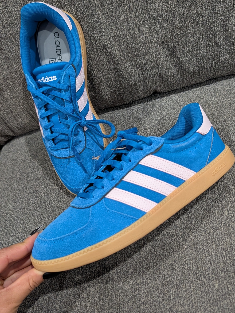 Adidas Women Blue Suede Sneakers with Pink Stripes